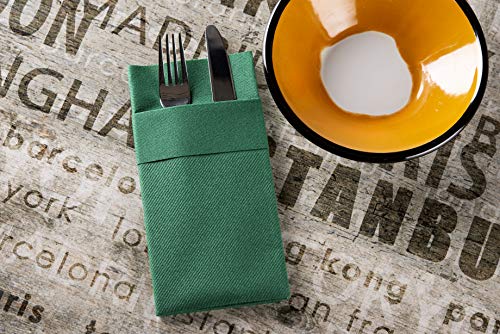 Green Dinner Napkins Cloth Like with Built-in Flatware Pocket, Linen-Feel Absorbent Disposable Paper Hand Napkins for Kitchen, Bathroom, Parties, Weddings, Dinners or Events, 1/8 Fold, Pack of 50