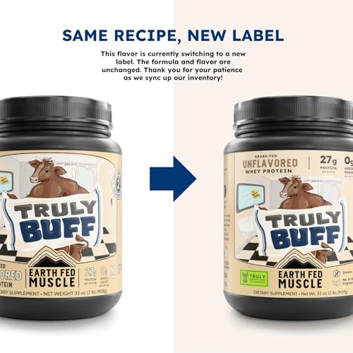 Image of Earth Fed Muscle Truly Buff Unflavored Irish Grass Fed Whey Protein Isolate, Third-Party Certified. 27g Protein, Unflavored - Non-GMO, Hormone Free, Soy Free, Gluten Free - 2 LB, 30 Servings