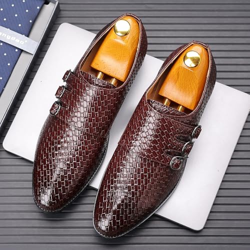 Triple Monk Strap Shoes Men Classic Retro Formal Business Loafer Dress Shoes Lightweight Leather Slip On Heels Pointed Plain Toe Buckled Pull-on Comfort Wear Office Oxford Casual Wedding Footwear2