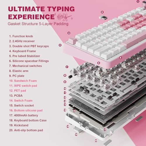 Image of YUNZII B75 PRO Wireless Mechanical Keyboard,75% Layout with Knob,Hot Swap Gasket Structure,Creamy Pre-lubed Switches,RGB Backlit,Bluetooth /Type-C /2.4G for Win /Mac (White, Milk Switch)