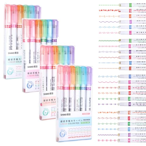 Qiuruoo 24 Pcs Magic Border Pen Different Line Stamp Markers Border Pens Scrapbook Supplies for Drawing Note Taking Journaling Handwriting Tip Roll Drawing Decorative Lines