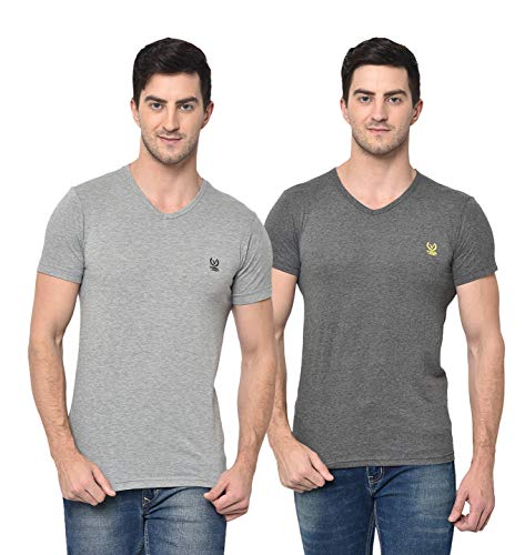 Image of Mack Jonney - Regular Fit Cotton Blended T-Shirts for Men (Pack of 2)-V 0002-P