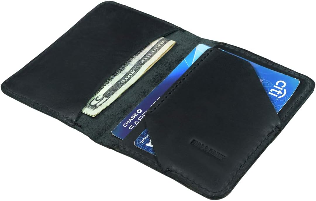 Hide & Drink, Leather Bifold Card Wallet Diagonal, Holds Up to 5 Cards Plus Folded Bills, Cash Organizer, Accessories, Handmade :: Charcoal Black - Image 2