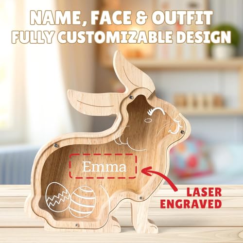 Image of Personalized Wooden Easter Bunny Rabbit Piggy Bank
