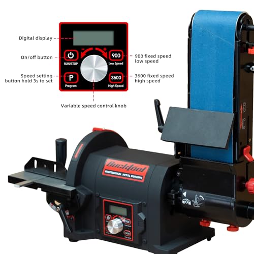 Image of BUCKTOOL 1HP VFD Variable Speed Belt Disc Sander,4x36 inch Belt,8 inch Disc