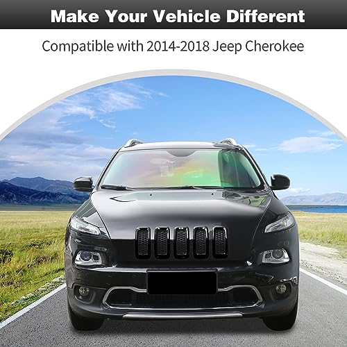 Image of CheroCar for Cherokee Front Grille Cover Grill Frame Trim Inserts Fits for 2014-2018 Cherokee,Black