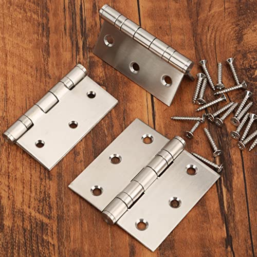 304 Stainless Steel Door Hinges 3'' X 3'' Ball Bearing Hinges With Square Corners Residential Hinges For Window Cabinet Home Furniture Closet Box Pack Of 3 (Silver) #TOP1