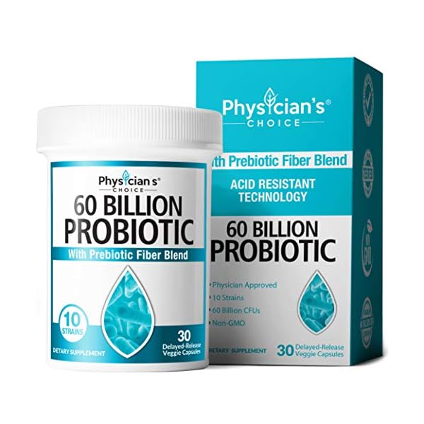 Physician's CHOICE Probiotics 60 Billion CFU - 10 Strains + Organic Prebiotics - Immune, Digestive & Gut Health - Supports Occasional Constipation, Diarrhea, Gas & Bloating - For Women & Men - 30ct