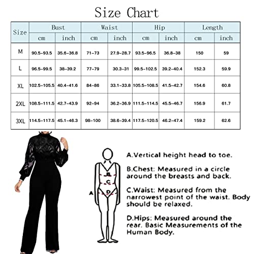 Dasmzper Women's Long Sleeve Lace Jumpsuit Patchwork Outfits Wide Leg Pants One Piece Rompers High Waist Jumpsuits Black #TOP2