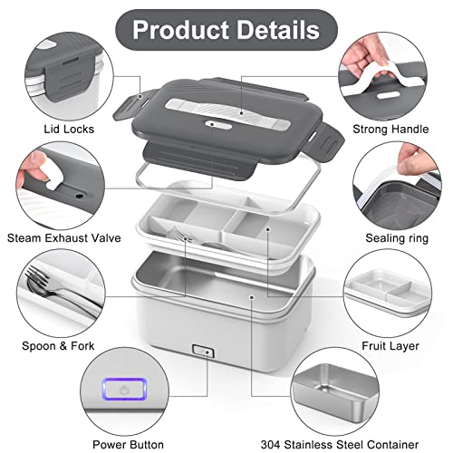 Image of Herrfilk Cordless Electric Lunch Box for Adults, 1.8L /61oz Large Rechargeable Portable Food Warmer, 4in1 Ultra Quick Self Heating Lunch Box with Storage Bag, Suitable for Travel /Car /Work,Lime