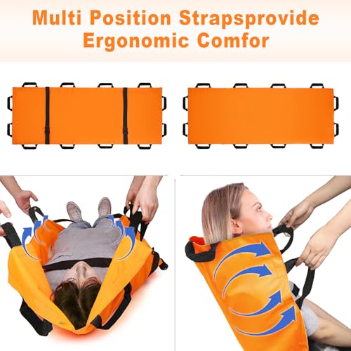 Image of Portable Transport Stretcher with 12 Handles，Dog Stretcher & Gurney with Carrying Bag Patient Animal Mover Travel Size Emergency Casualty Evacuation-Capacity 400lbs (Orange)