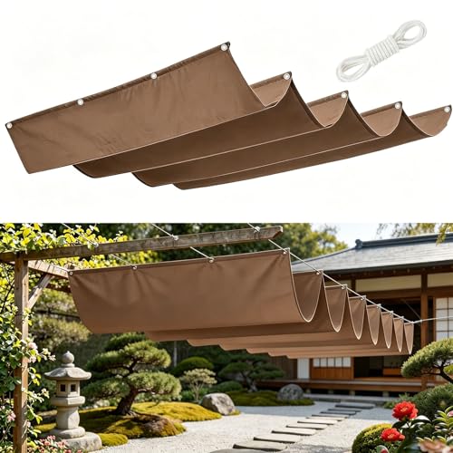 Toldo Vela de Sombra Retráctil 2 x 6 m Ajustable Protección Solar Impermeable Rectangular PES Cortaviento Retráctil Ondulada Vela de Sombra para Terraza Jardín, marrón