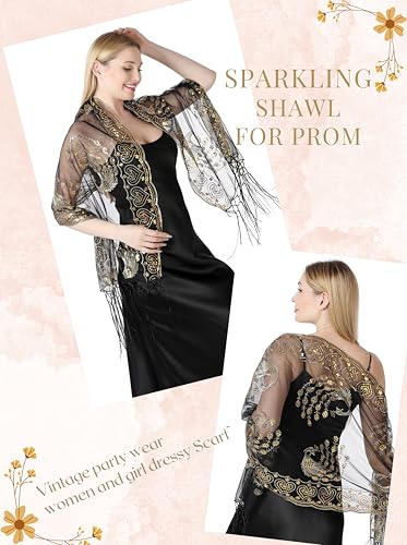 Women's 1920s Sequin Peacock Shawls Wraps Bridal Flapper Evening Scarf for Dresses Formal Party Wedding Harlem Night4