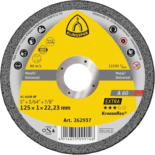 Klingspor Kronenflex A 60 Extra Trennscheiben 125 x 1 x 22,23 mm gerade für Edelstahl und Metall Universal 262937 | 25 Stück