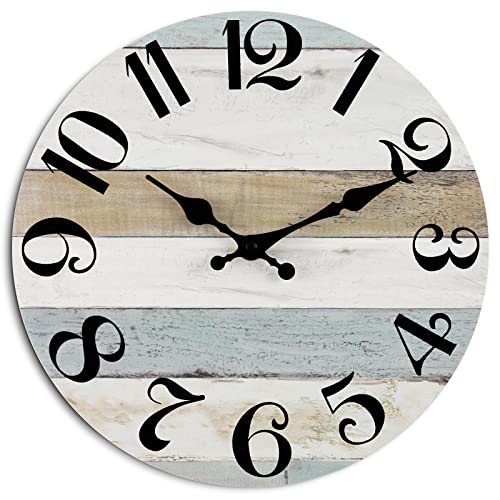 Image of KECYET 12 Inch Wall Clock Silent Non-Ticking Wall Clocks Battery Operated - Country Rustic Clock Decorative for Kitchen,Bathroom,Bedroom,Office,Living Room