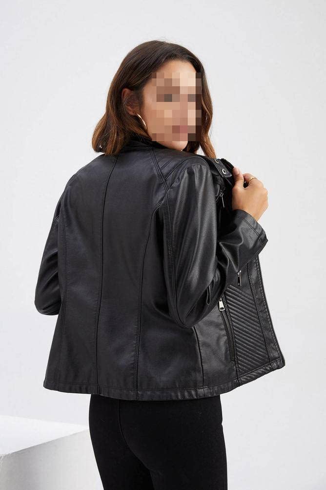 Blouson En Simili Cuir Femme - Coupe Courte, Col Montant - Taille XS à 3XL - Plusieurs Coloris (noir, Camel, Rouge...)