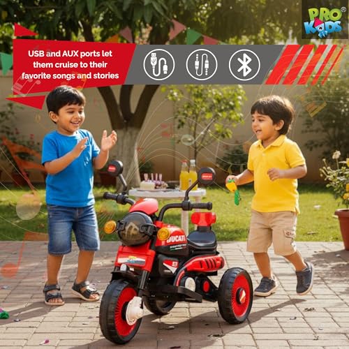 Image of PRO KIDS Cruise Rechargeable Electric Kids Bike with Bluetooth, USB, AUX, Music & LED | Ride-On Bike for Boys & Girls (1.5-4 Years) | 6V Battery Powered | Foot Accelerator