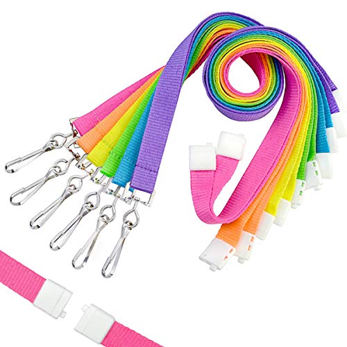 6 Pack - Premium Bright Color Neon Lanyards with Single Swivel Hook & Breakaway Clasp - Cute Colors & Durable for Schools, Work, Camps and More! by Specialist ID (Assorted Colors)