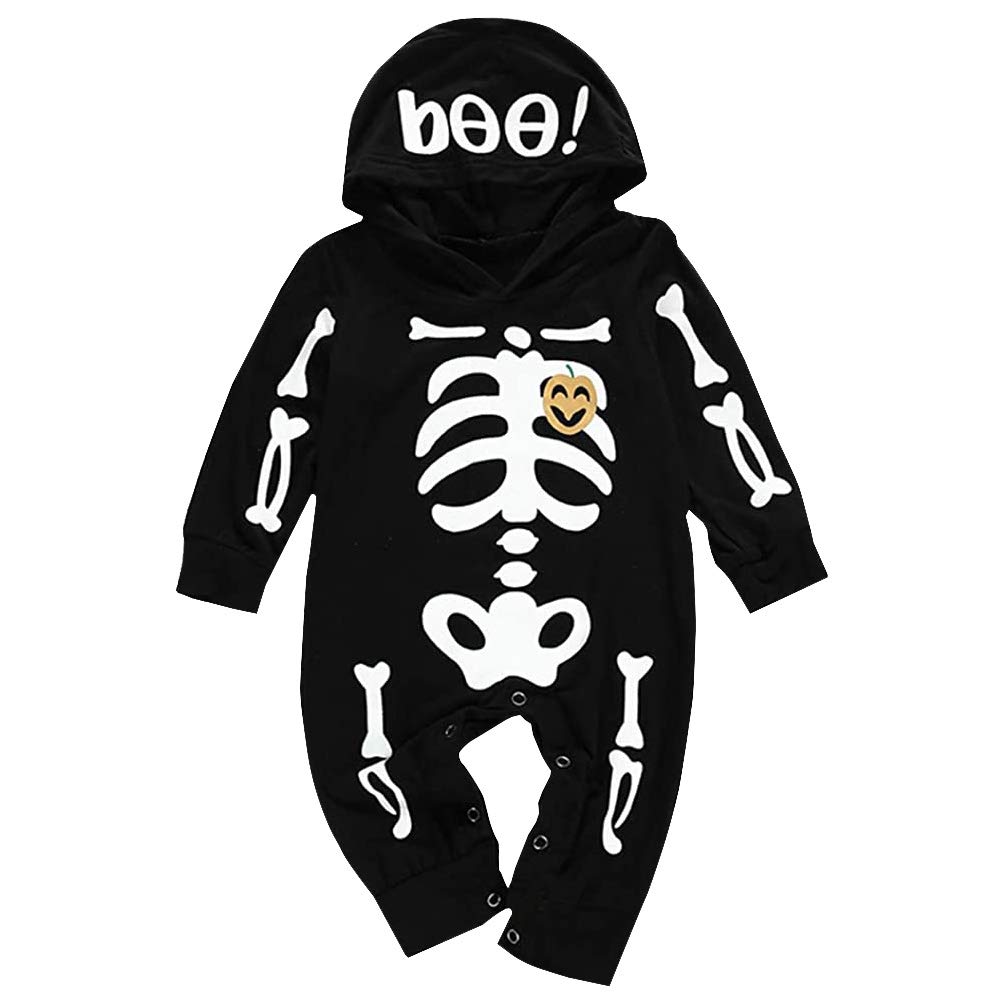 MODNTOGA Newborn Halloween Clothes Skeleton Baby Boys Girls Skull Skeleton Halloween Outfit Romper with Hat