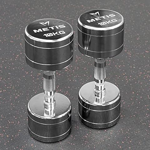 METIS Chrome Dumbbell Weights [Pair] - Pair of Dumbbell Hand Weights [1kg - 10kg] | Home Gym Weights | Slick Chrome Weights Dumbbells Set | Dumbbell Set [Pair] (10kg (Pair)) Cover