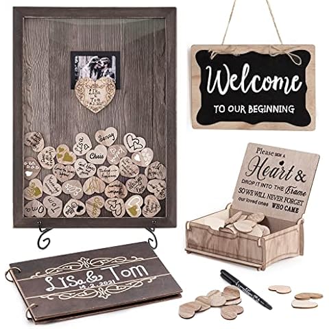 Y&K Homish Wedding Guest Book Set Alternative Rustic Wedding Decorations for Reception Wedding Signs Rustic Brown Set Cover