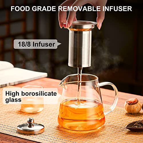 Paracity GLASS TEAPOT Stovetop 32 Oz, Borosilicate Clear Tea Kettle With Removable 18/8 Stainless Steel Infuser, Teapot Blooming And Loose Leaf Tea Maker Tea Brewer thumb #2