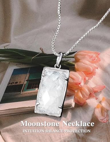 Natural Moonstone Necklace, S925 Sterling Silver Gemstone Jewelry Gift for Women2