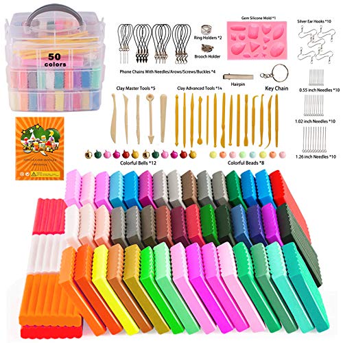 Polymer Clay, Farielyn-X 50 Colors 1 oz/Block Soft Oven Bake Modeling Clay Kit, 19 Tools and 10 Kinds of Accessories, Non-Stick, Non-Toxic, Ideal DIY Gift for Kids [ Total 3.6LB ]