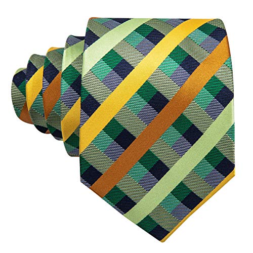 Image of YOHOWA Men Plaid /Striped Ties Set Silk Business Wedding Formal Fashion Necktie and Pocket Square Cufflinks Set