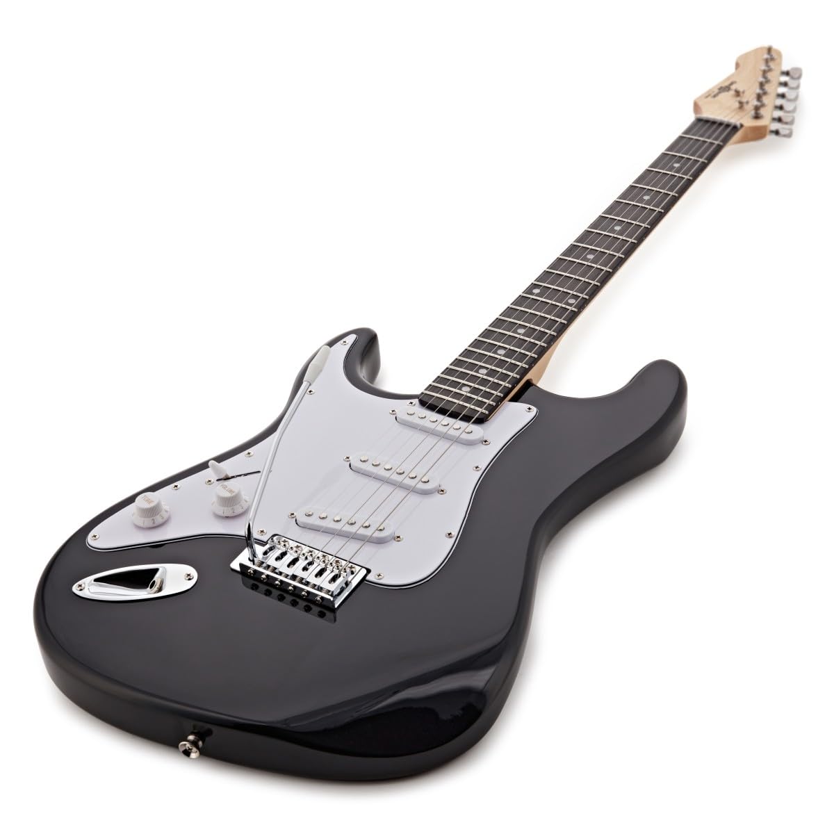 Chitarra Elettrica LA per Mancini + Pacchetto con Amplificatore Nero | Per chitarristi mancini principianti, corpo leggero e comodo, ampli EQ 2 bande con uscita cuffie, accessori inclusi