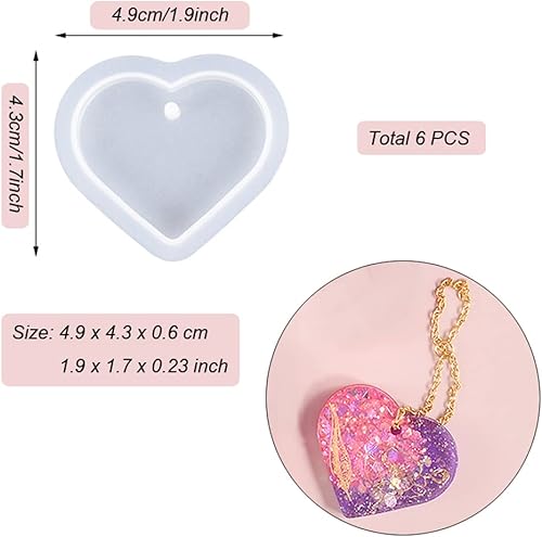 Miniatura 4 de Weenkeey 6 piezas de molde de resina en forma de corazón, dijes de silicona para joyería de bricolaje y manualidades, collar colgante de corazón de