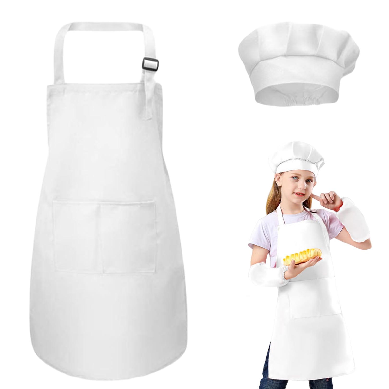 BFUZXY Juego de delantal de cocina infantil y gorro de cocinero, delantal ajustable para niñas, niños, años, perfecto para cocinar, hornear y pintar, delantales para manualidades con 2 prácticos