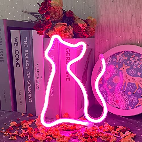 UExnkj-Y Gato Señal de Neón,Led Gato Señales Luces de Neón Alimentadas Por Batería o Usb Para Decoraciones de Neón Navideñas de Fiesta de Bar de Dormitorio(Rosa)