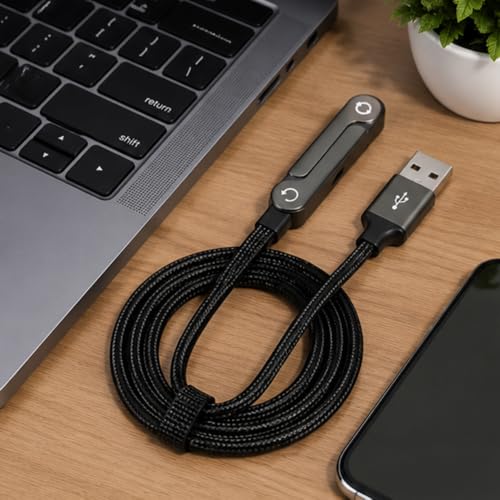 Image of GrunX USB A to USB C Fast Charging Cable with Foldable Metal Stand, 65W USB-A to Type C Cable, Nylon Braided Data Sync Cable for Smartphones, Tablets, Laptops & USB-C Devices