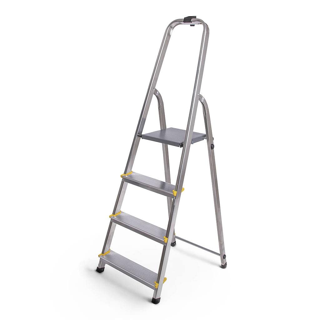 HOSTRÖM 4 Step Aluminium Hard Ladder, Lightweight and Foldable, Non-Slip Legs, Platform Height 75 cm, Maximum Load 150 kg.