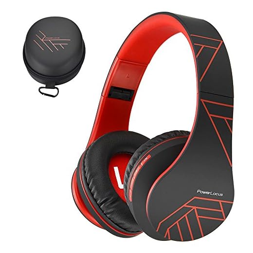 PowerLocus P2 – Auriculares Bluetooth inalambricos de Diadema Cascos Plegables, Casco Bluetooth con Sonido Estéreo Micro SD/TF, FM con micrófono y Audio Cable para Movil, PC, Tablet - Negro/Rojo