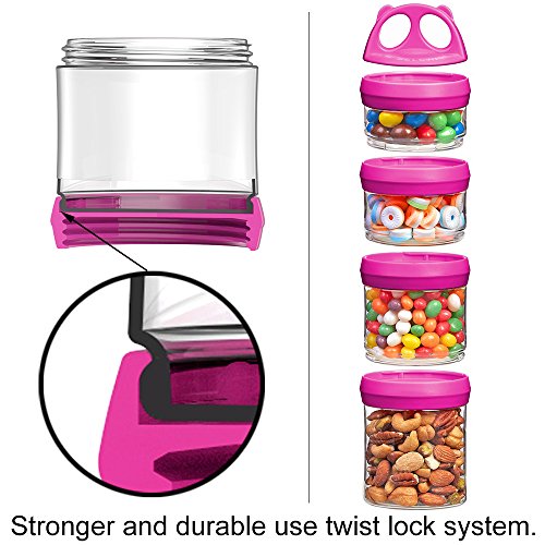 Image of SELEWARE Red Stackable Snack Containers for Kids Toddlers Adults, 31oz | Portable Food Storage Containers for Snacks Formula Powder Drinks and Travel, Twist Lock System Airtight Leak-proof BPA Free