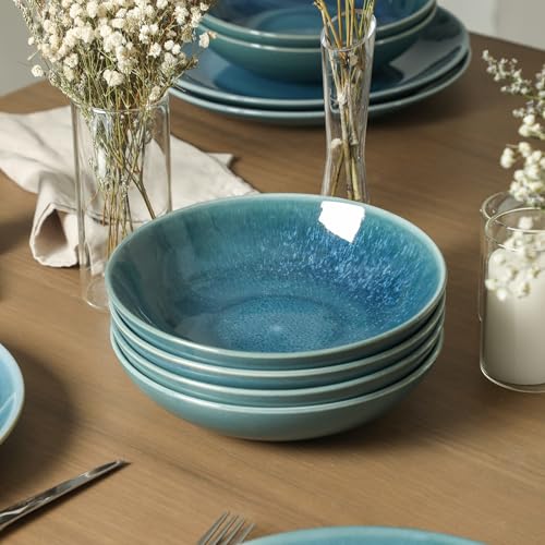 Image of Stone Lain Riley 4-Piece Pasta Bowl Set Stoneware, Bowls, Dishwasher and Microwave Safe, Dish Set for 4, Blue
