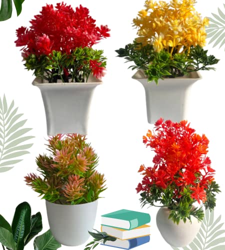 Image of Artificial Flowers for Decoration with Pot Combo of 1PCs Forest Bonsai Plant for Office Desk with Plastic Pot for Home Decoration Office Table Greenery Room Home Decor Plants (M2P)