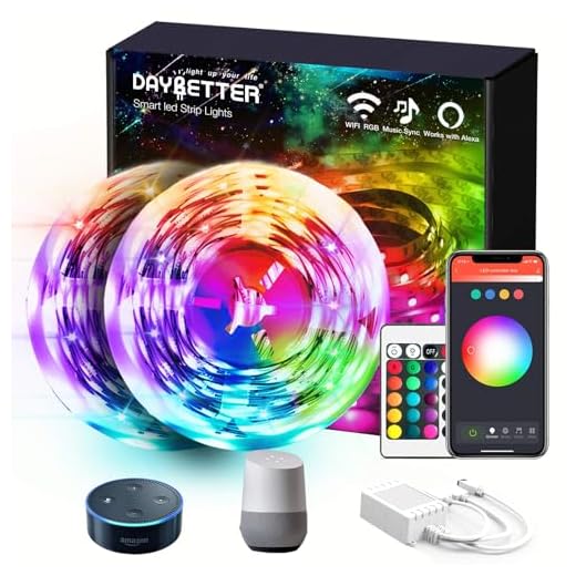 Daybetter WiFi Led Strip Lights,Smart RGB Led Lights for Bedroom 50ft with App Control Works with Alexa,Color Changing Led Lights Sync to Music Apply for Home,Kitchen,Bar,Party Decoration