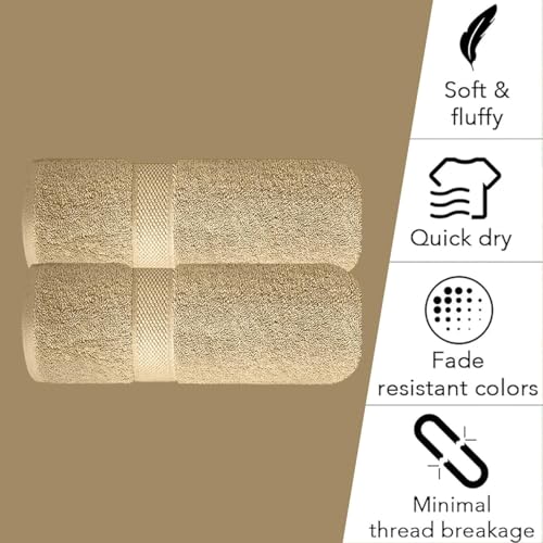 Image of Sulfar 100% Combed Cotton, Quick Drying Highly Absorbent Thick Bathroom Towels, Luxury Bath Towel Set (Pack of 2, 70 X 140 cm) - 600 GSM (Bleach Sand)