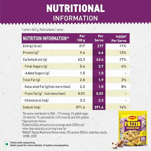 Image of Maggi PAZZTA Instant Pasta - Mushroom Penne, 68.5g Pouch