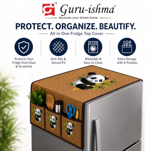 Image of Refrigerator Top Cover for Single Door & Double Door 165-225 Litre | Washable, Anti-Slip Protective Velvet Fabric Fridge Top Cover with 6 Storage Pockets, Extra Storage Space 101 x 55 cm