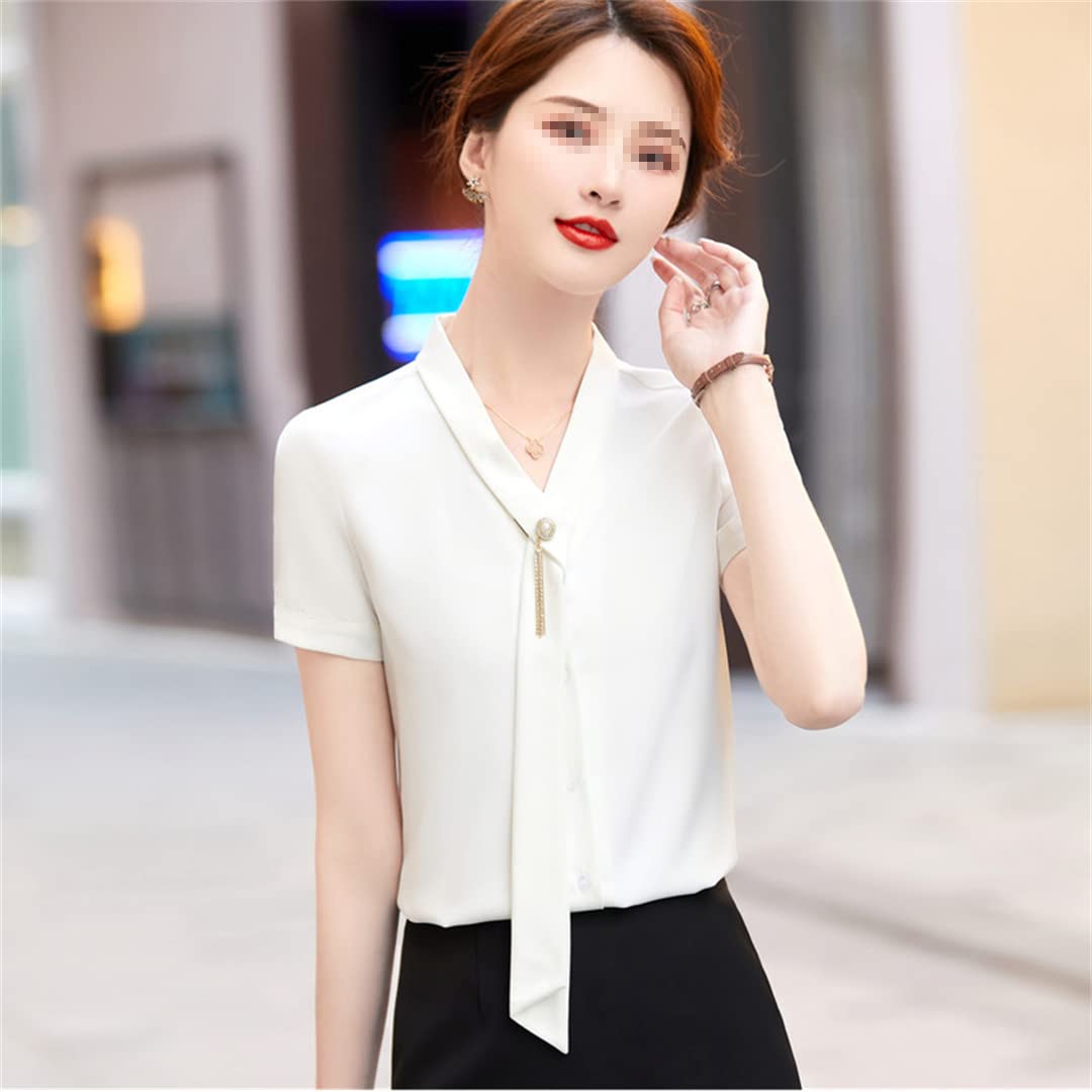 Blusas Casuales Formales Delgadas de Verano Camisa con Botones para Mujer Blusa de Negocios con Cuello en V de Manga Corta