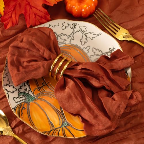 Image of MLMC 10 Pack Terracotta Cheesecloth Napkins Washable Cloth Napkins Set of 10 21 inchx21 inch Rustic Boho Burnt Orange Gauze Dinner Table Napkins for Wedding Bridal Shower Gathering Decor