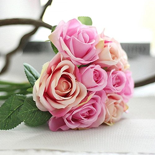 Buy Dark Pink 9 Pcs Rose Real Touch Silk Flower Single Stem Bouquet