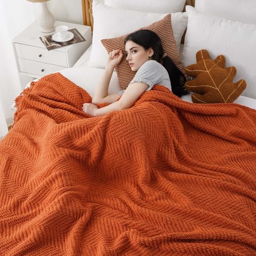 Image of BATTILO HOME Burnt Orange Throw Blanket for Couch, 60 inchx80 inch
