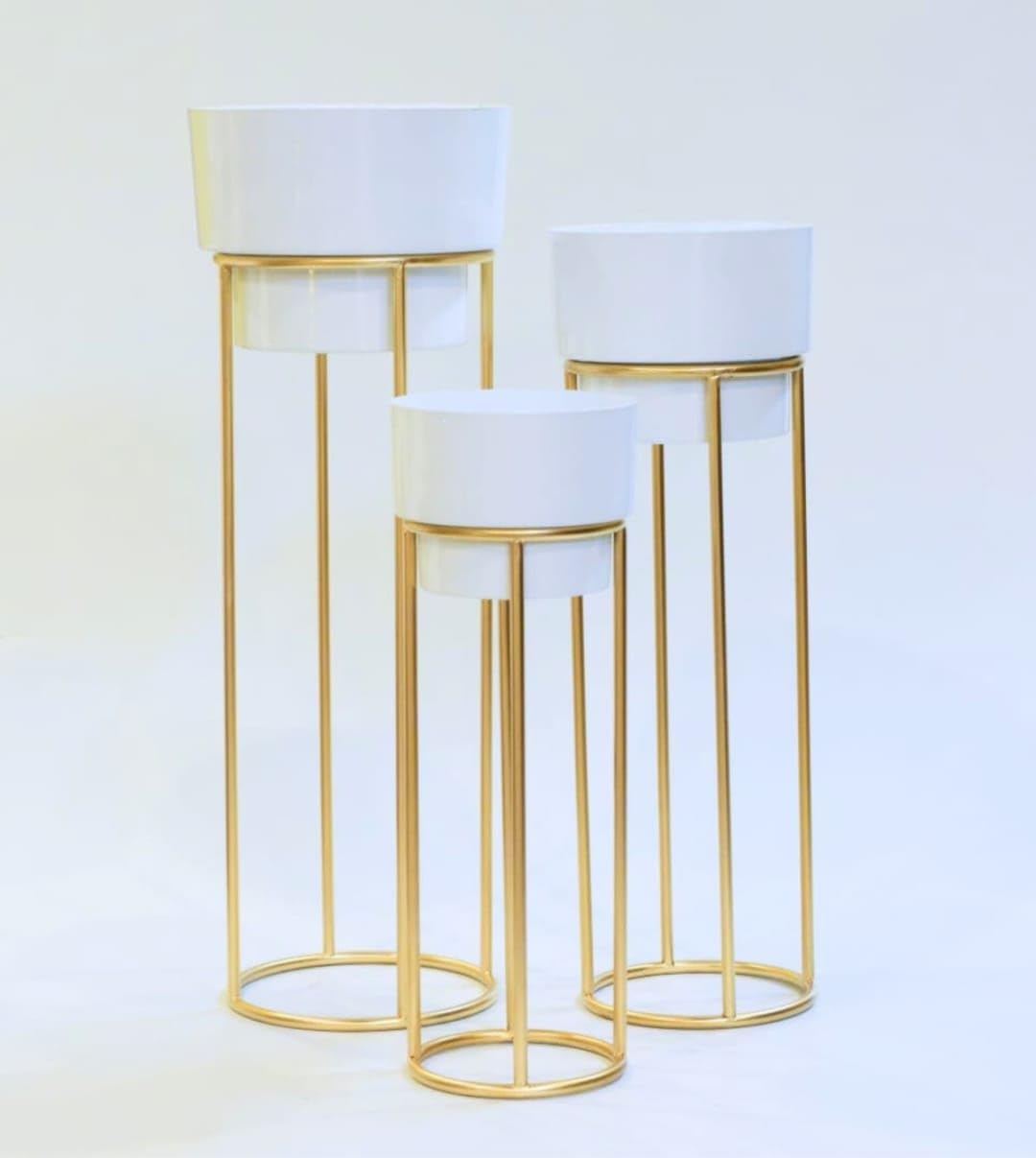 Sponsored Ad - Modern metal decorative floor standing white and gold indoor outdoor plant stand with pot for home decor living room office bedroom balcony (pack of 3) [WHITE]