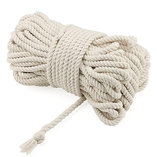MANCHAP 8mm x 50m Macrame Cord, 164 Feet 4-Strand Macrame Cotton Cord, Natural Cotton Macrame Rope for Knitting, Gift Wrapping, Wedding Decorations