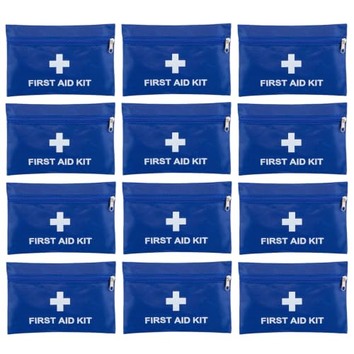 Image of 12 Pack Empty First Aid Kit Bag, Small First Aid Pouch Bulk, Water Resistant Travel Medical Organizer, Mini Emergency Supply Storage for Home, Car, Office, Camping, Outdoors (Blue, 20x14cm, Bag Only)